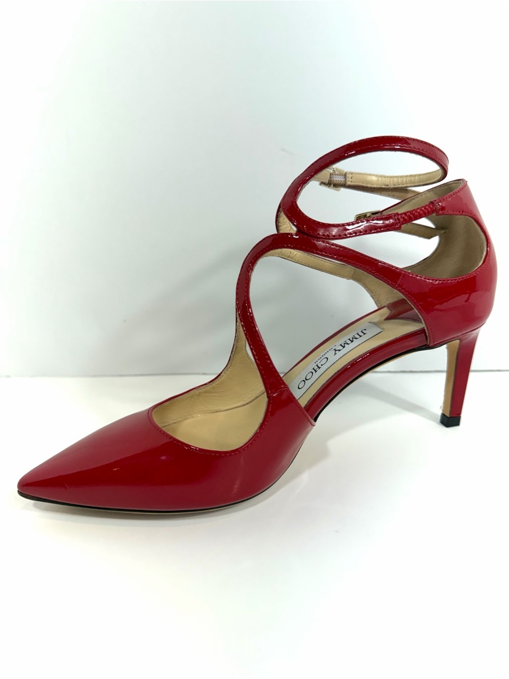 Jimmy Choo Red Patent Leather Strappy Pointed Toe Pumps - Size 36 - Picture 11 of 13